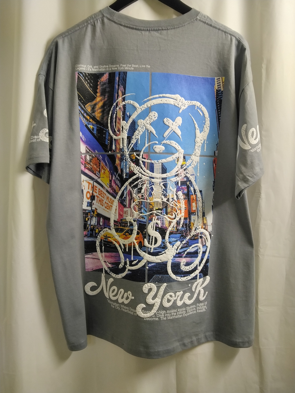Gray New York Graphic Tee with Urban Bear Artwork